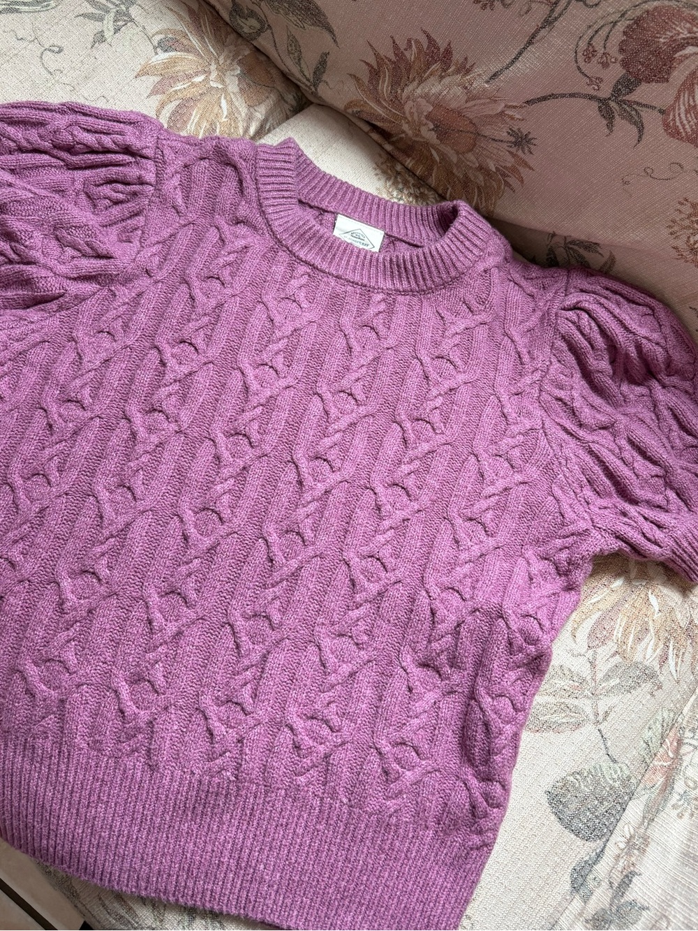 St. John's Bay Cable-Knit Puff Sleeve Sweater — Mauve